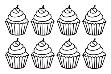 Cupcake Doodle Set Line Art Edition