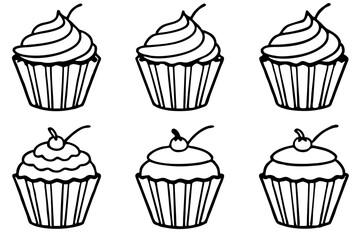 Cupcake Doodle Set Line Art Edition