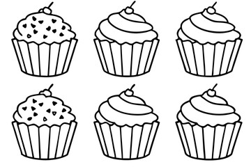 Cupcake Doodle Set Line Art Edition