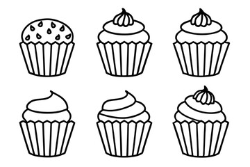 Cupcake Doodle Set Line Art Edition