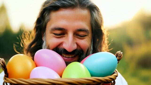4k video of a priest holding a Easter backet.
