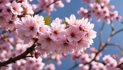 Close-up of pink cherry blossoms in full bloom, springtime bloom, delicate, horticulture