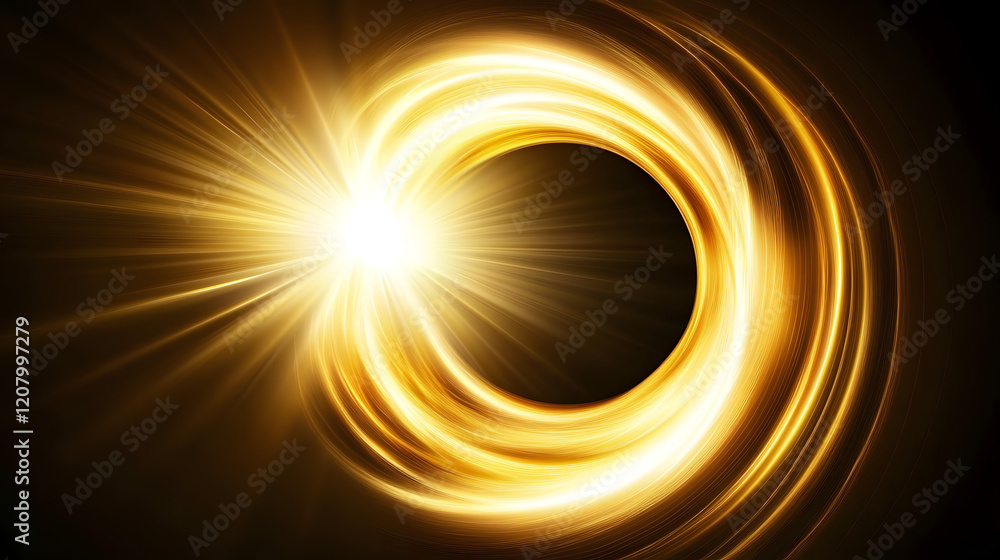 Poster a glowing abstract pattern of space-time bending, with rays of light stretching and warping, creatin