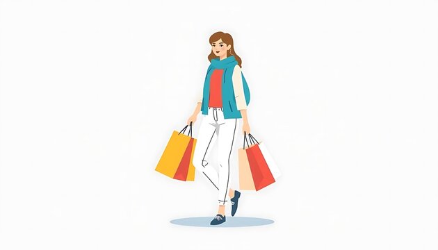 Happy Woman Shopping with Colorful Bags