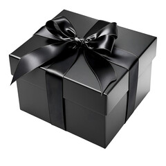 High-Contrast Black Gift Box with Large Satin Bow: Perfect for Sophisticated Product Photography and Studio Lighting