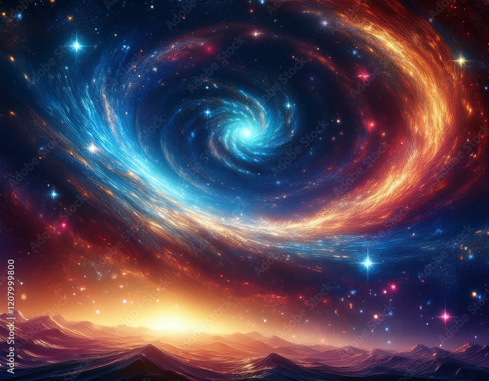 Poster cosmic abstract background filled with swirling galaxies and vibrant stars capturing the essence of 