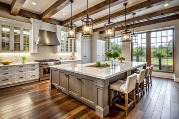 Elegant Farmhouse-Style Kitchen with Modern Features and Natural Light. generative AI