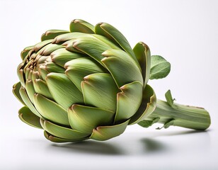 Fototapeta premium whole artichoke with stem white background