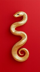 Fototapeta premium Golden snake on red background
