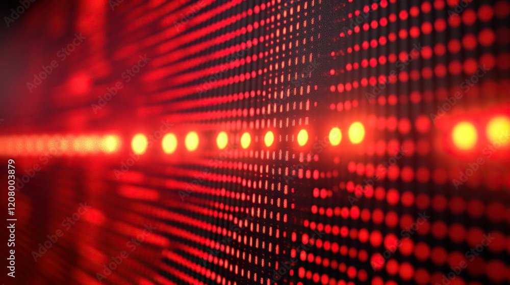 Poster red digital data stream flowing on led screen background