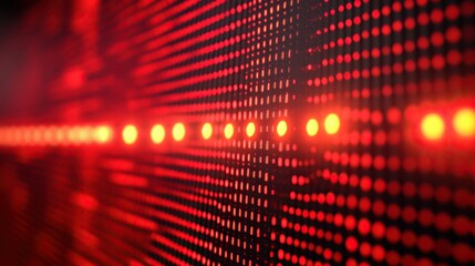Red digital data stream flowing on LED screen background