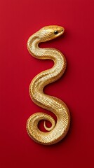 Golden snake on red background