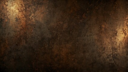 Fototapeta premium This dark, textured background has spots of golden highlights around the edges. It has a rustic and grunge appearance, reminiscent of aged metal or stone.