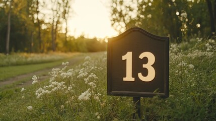 Number Thirteen Signpost Countryside Sunset Path