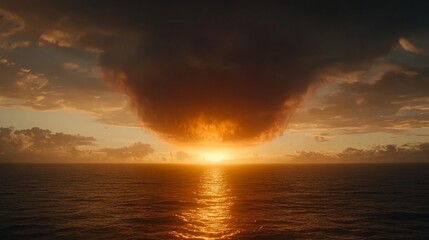 Obraz premium Ocean Sunset Dramatic Cloud Formation Golden Hour Seascape