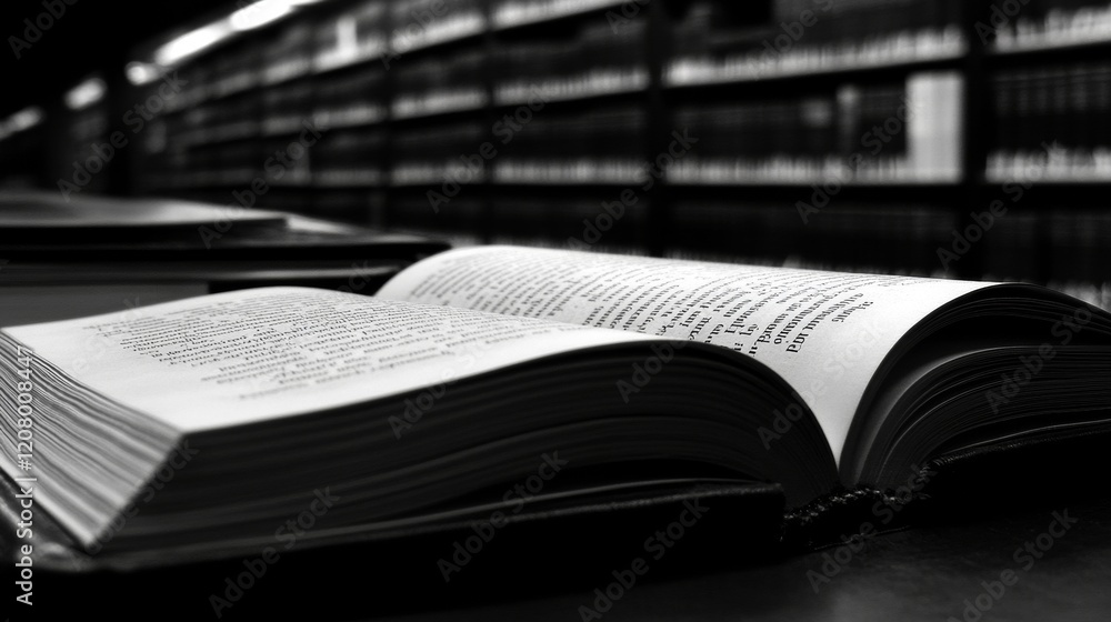 Poster open book in library setting, knowledge and learning