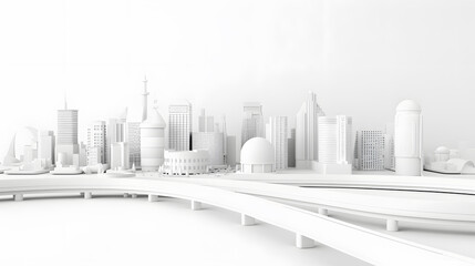 Fototapeta premium 3d render of white map scene with city roads buildings top view isometric perspective