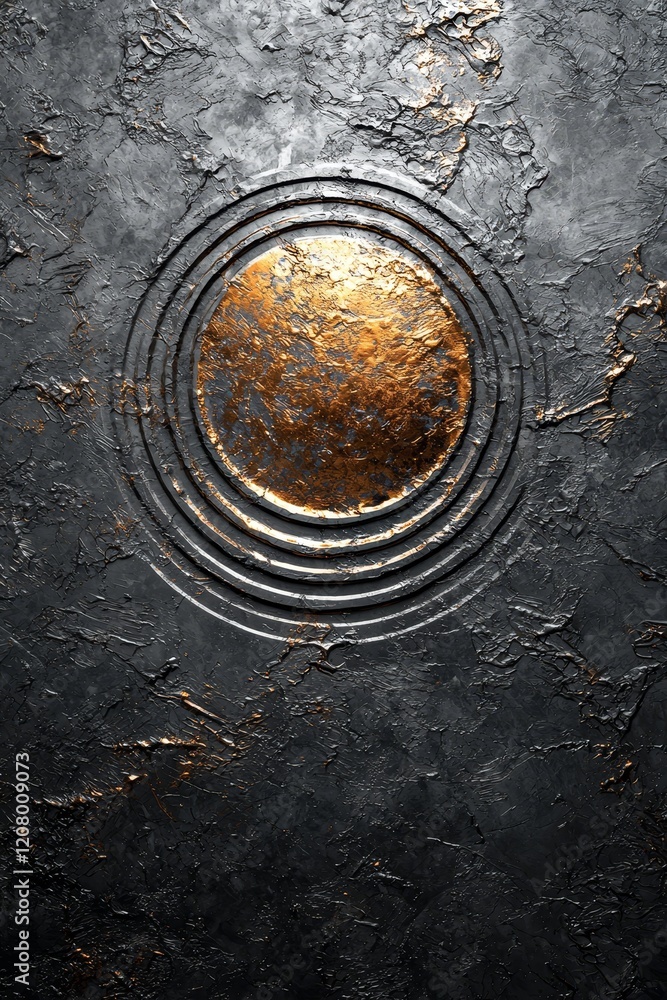 Aufkleber abstract art focused on circular patterns textured black surface modern design studio setting close-