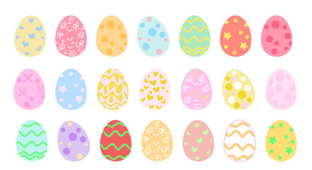 A set of cute Easter egg illustrations in various patterns.
