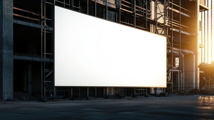 Obraz premium Large White Billboard in Urban Setting Surrounded by Skyscrapers and Pedestrians Showcasing Advertising and Promotion
