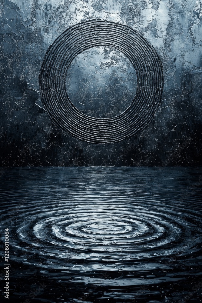 Poster rippling reflections of a circular pattern in dark waters abstract art mysterious environment close-