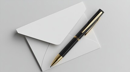 A clean, modern pen lying diagonally across an empty white invitation card