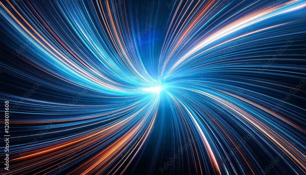 Poster dynamic spiral light trails in abstract technology design