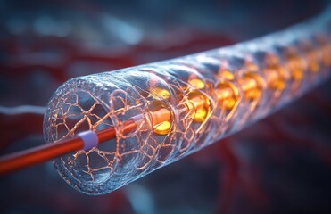 Medical device illustration highlighting a functional catheter within a vascular system