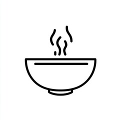 Steaming bowl of hot food, isolated simple outline for menu, cooking, or food service illustration
