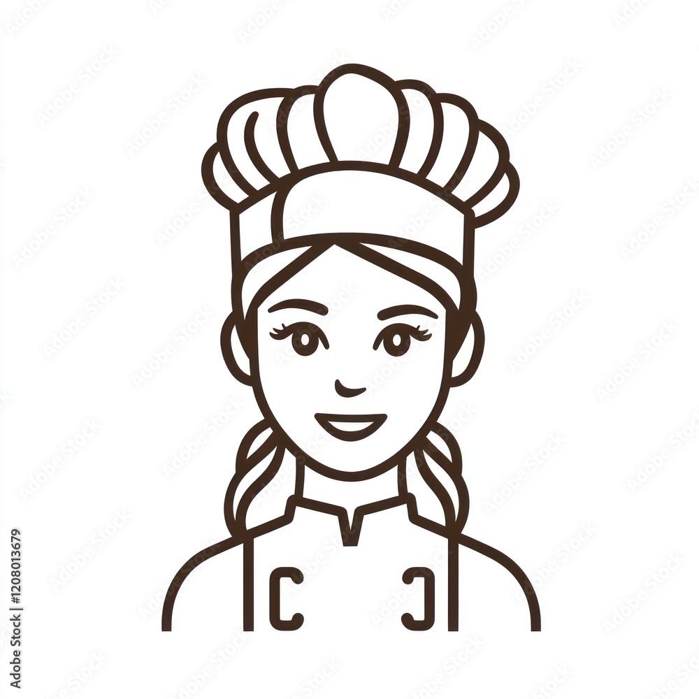 Poster line drawing of a chef with hat. use in menus or culinary materials
