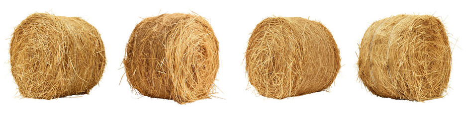 Set of round hay bale isolated on transparent background