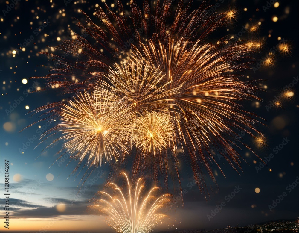 Aufkleber using sparkling aerial fireworks that look like glowing droplets of stardust floating through the ai