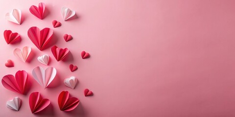 Pink and Red Paper Hearts on a Pink Background A Romantic Design
