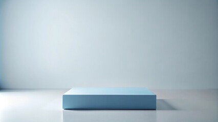 Minimalist Pale Blue Rectangular Display Platform Against a Subtle Light Blue Wall