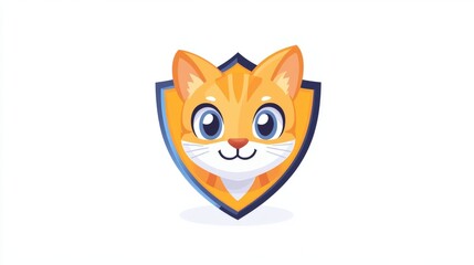 Obraz premium Orange Cat Face Inside Protective Shield Emblem