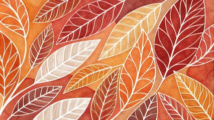 Autumnal Watercolor Leaves Abstract Composition of Orange and Red Hues, Watercolor painting, Leaf Pattern Autumn Leaves, Watercolor art