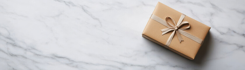 Elegant gift box with ribbon on marble surface, perfect for any occasion