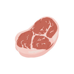 Steak meat in flat design. Fresh raw marble fillet piece, butchery menu. Vector illustration isolated.