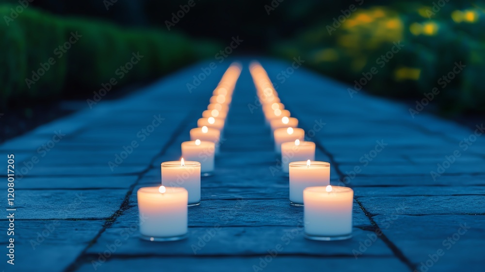 Aufkleber row of glowing candles on a pathway, creating an inviting and tranquil ambiance.