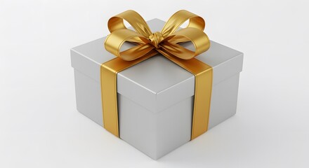 Obraz premium Chic White Gift Box with Gold Ribbon