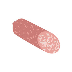 Salami sausage in flat design. Deli red beef product in cut, butchery menu. Vector illustration isolated.