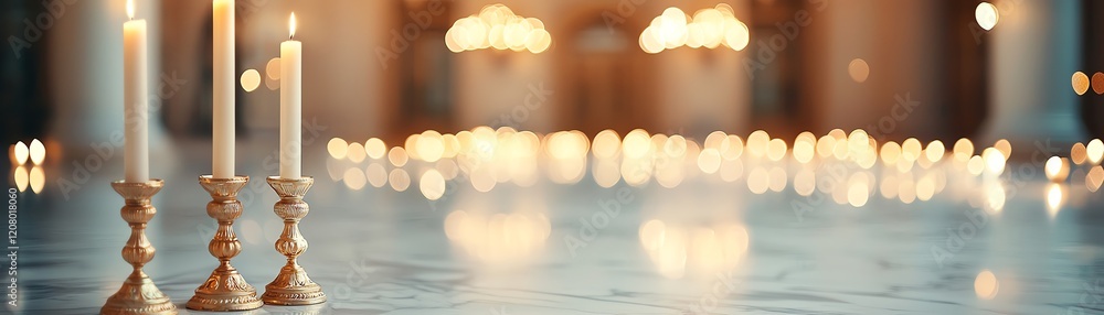 Poster soft light of candles creating a peaceful atmosphere in a serene space.