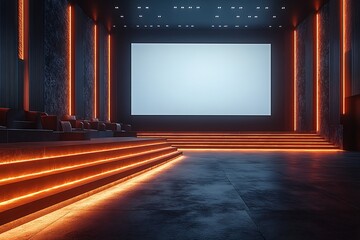 Modern Cinema Interior with Orange Accent Lighting