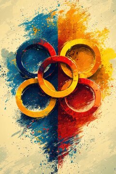 Colorful abstract design featuring iconic five interlocking rings