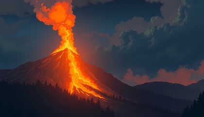 Fototapeta premium Mountain Fire at Night with Smoke and Forest