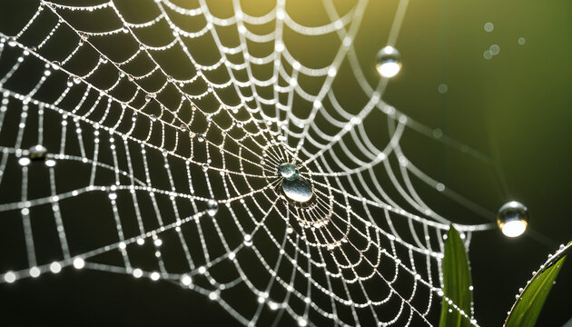 Close-up of dewdrops on a spiderweb