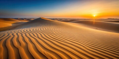 Naklejka premium Golden Sandscape at Sunset Undulating Dunes and Warm Hues