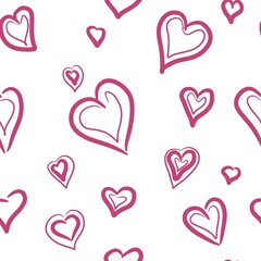 Pattern of painted hearts on white background
