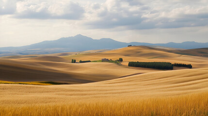 Obraz premium scenic countryside fields and rolling hills under a blue sky