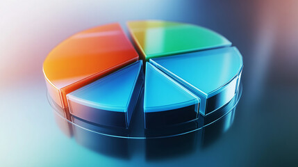 An abstract 3D pie chart made of vibrant glossy in blue background ai generated